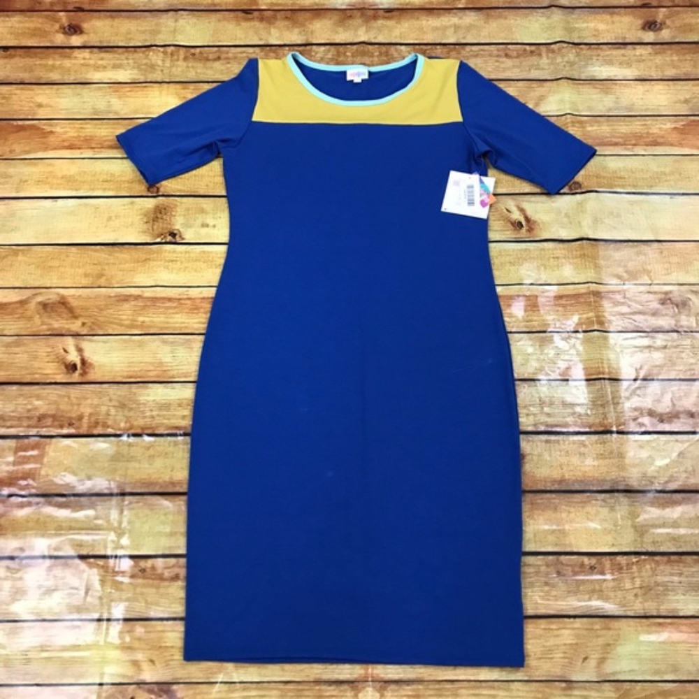 NWT Lularoe Color Block Julia Dress Blue / Yellow